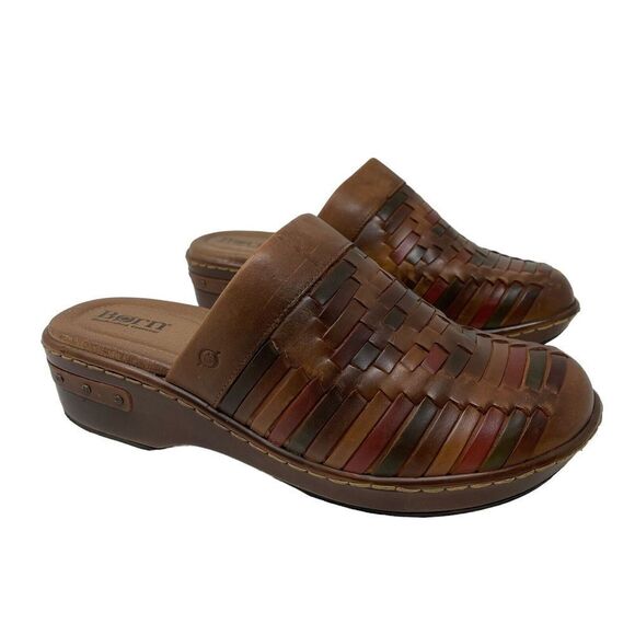BORN Yucatan 10 / 42 Clog Slide Wedge Woven BrownLeather Comfort Shoes Womens - Picture 1 of 16